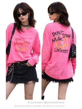 Beascer Pink Graphic Long Sleeve Tee XL – Don’t Stop Music Liighost Streetwear